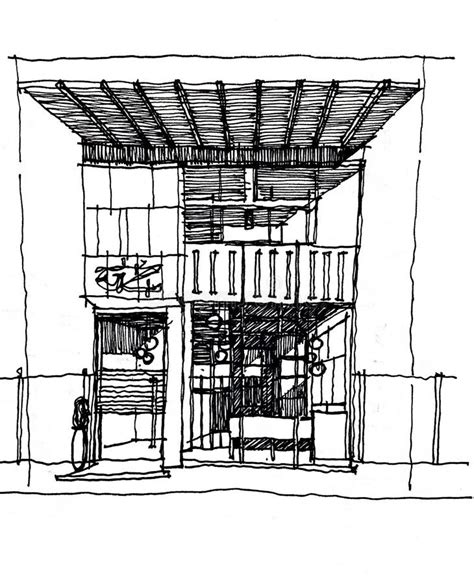 Sketch House Hand Drawn Ink Line Drawings with Buildings Architectural ...