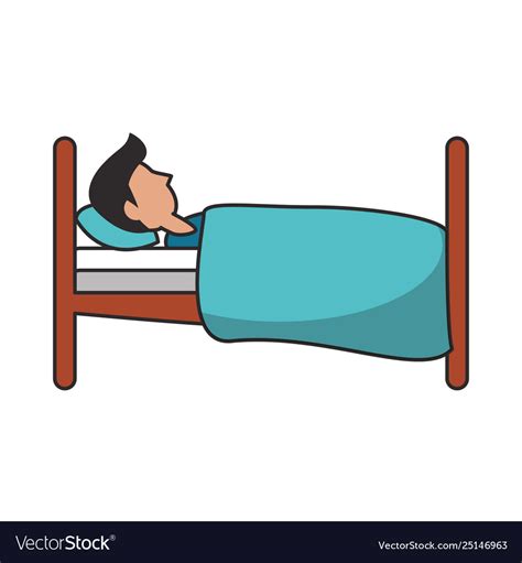 Man sleeping on bed sideview cartoon Royalty Free Vector