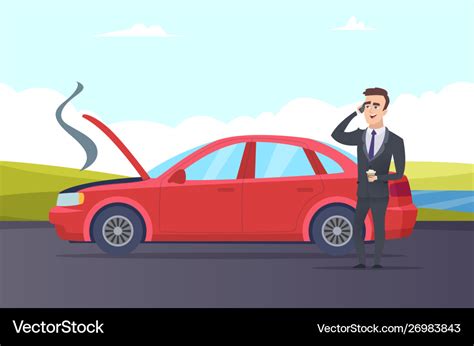 Car breakdown road assistance cartoon Royalty Free Vector