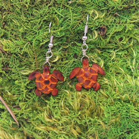 Wood Loggerhead Turtle Earrrings - Palmetto Moon Products