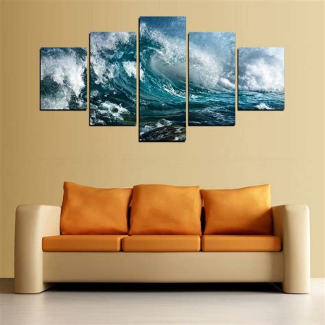 2019 Canvas Print Blue Wave Painting For Living Room Wall Art Picture Gift Home DecorationNo ...