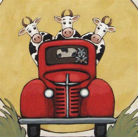 cows in a truck | Cow painting, Folk art painting, Cow art