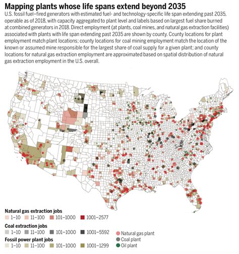 Natural Gas Extraction, Coal Extraction and Fossil Fuel Plant Jobs by County in the US : r/MapPorn