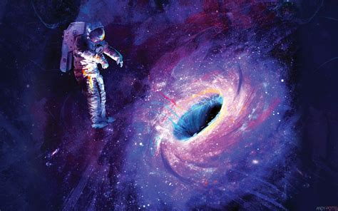 astronaut near black hole digital wallpaper #artwork #space #astronaut space art #stars black ...