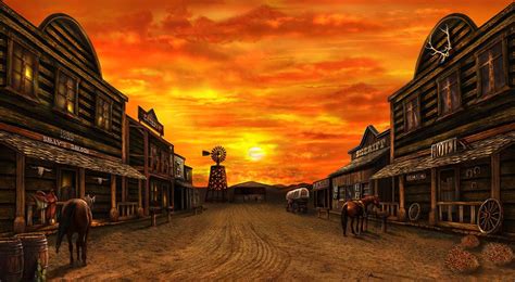 western town at dusk by crayonmaniac on DeviantArt | Old western towns, Western town, Western ...