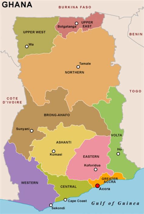 Ghana regions map - Ghana map and regions (Western Africa - Africa)
