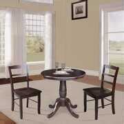 30'' Round Solid Wood Pedestal Dining Table with 2 Madrid Ladder Back Dining Chairs in Rich ...