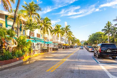 Miami, USA - September 09, 2019: the View of Famous Ocean Drive Street in the Morning in Miami ...