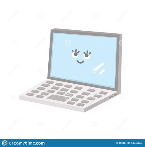 Vector Kawaii Laptop Illustration. Back To School Educational Clipart. Cute Flat Style Smiling ...