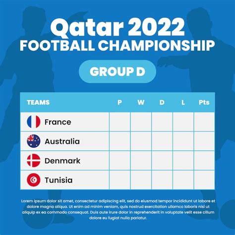 Premium Vector | Football championship group d table diagram template