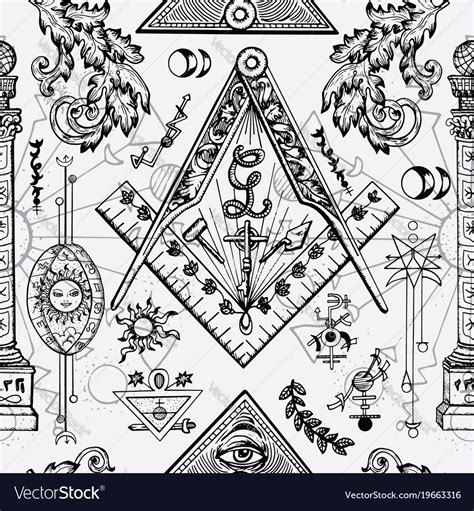 Seamless background with freemason symbols Vector Image