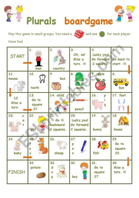 Plurals boardgame - ESL worksheet by Szilvi