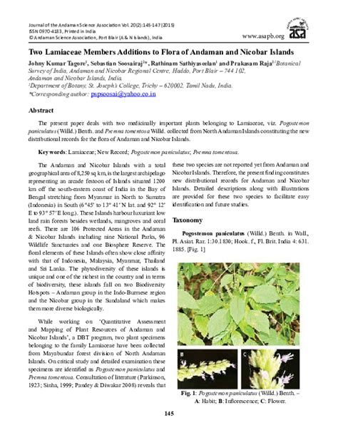 (PDF) Two Lamiaceae Members Additions to Flora of Andaman and Nicobar ...