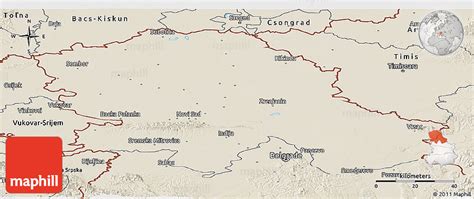 Shaded Relief Panoramic Map of Vojvodina