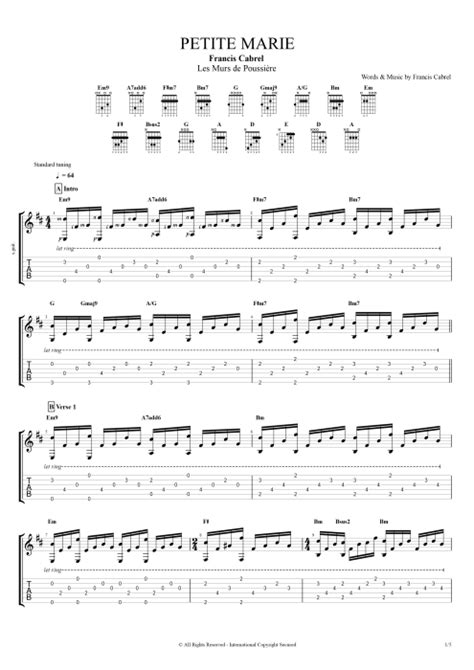 Petite Marie by Francis Cabrel - Full Score Guitar Pro Tab | mySongBook.com