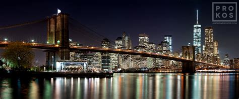 Panoramic Skyline of Brooklyn Bridge and Manhattan at Night - NYC Photography - PROKOS