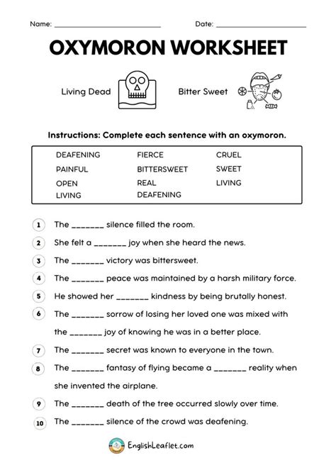 Oxymoron Worksheets with Answers - EnglishLeaflet