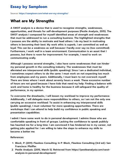 What are My Strengths Personal Essay on Samploon.com