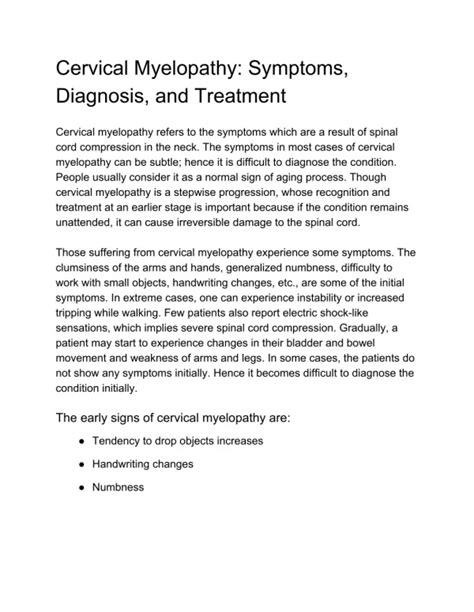 PPT - Cervical Myelopathy Symptoms, Diagnosis and Treatment PowerPoint ...