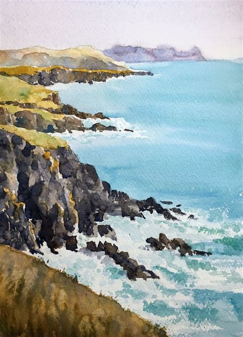 Clifftop View Original Watercolor Painting - Michele Clamp Art