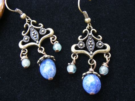 Blue Kyanite Apatite Gemstone Earrings Antiqued Earrings - Etsy