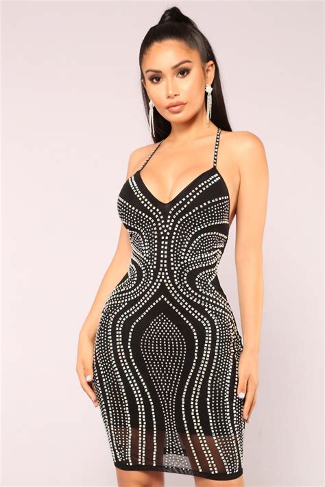 Harlene Rhinestone Dress - Black