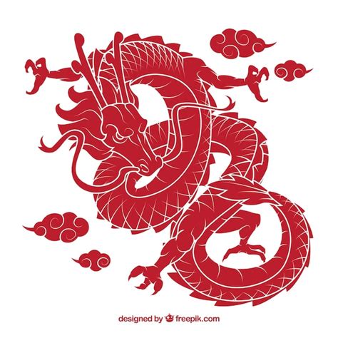 Free Vector | Traditional chinese dragon with silhouette design