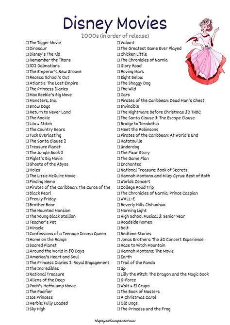 Free Disney Movies List of 400+ Films on Printable Checklists | Disney movies list, Disney ...