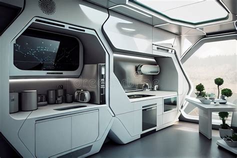 A Futuristic Kitchen, with Sleek and Futuristic Appliances, Producing ...