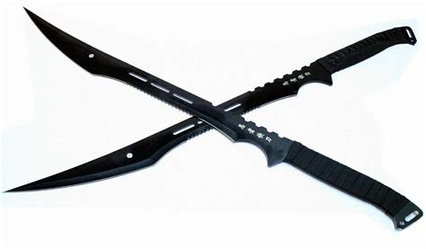 2 Pc Samurai Set Black Full Tang Tactical Swords Machete Bla