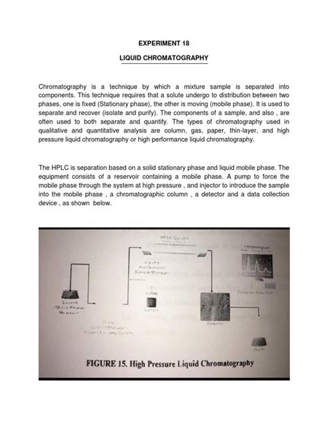Experiment 18 Liquid Chromatography | PDF | Chromatography | Elution