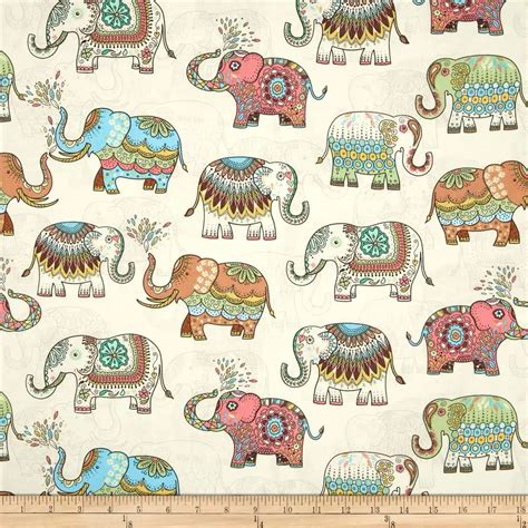 Lucky Elephant patterns vintage fabric Retro style fabric Calico ...