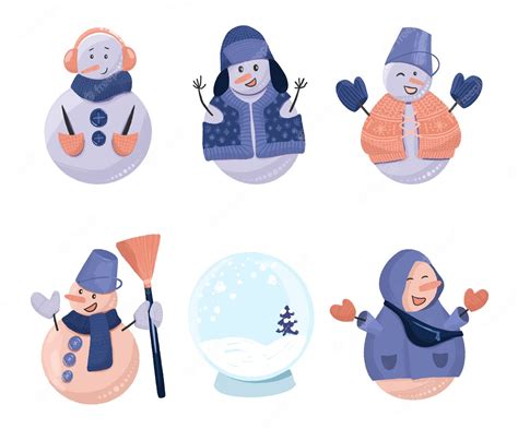 Premium Vector | Collection of christmas funny snowmen and empty snow ...