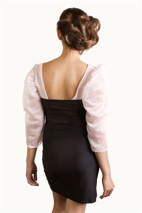 Black Knit Body Contour Dress with Airy Pink Sleeves – amren tulano