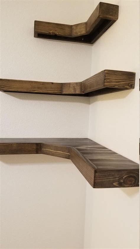 Rustic Wooden Corner Shelves, Corner Floating Shelves, Floating Shelf ...