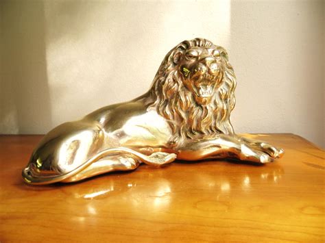 Vintage Brass Lion Statue Gold Lion Sculpture Large Lion