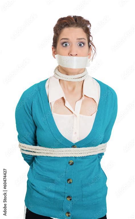 Hostage kidnap situation. Scared woman tired with rope Stock Photo ...