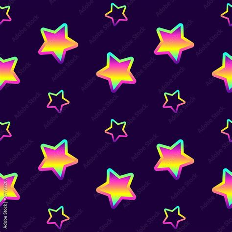 Seamless pattern with colorful neon stars. Dark blue background. Cute, kawaii . Stock Vector, HD ...