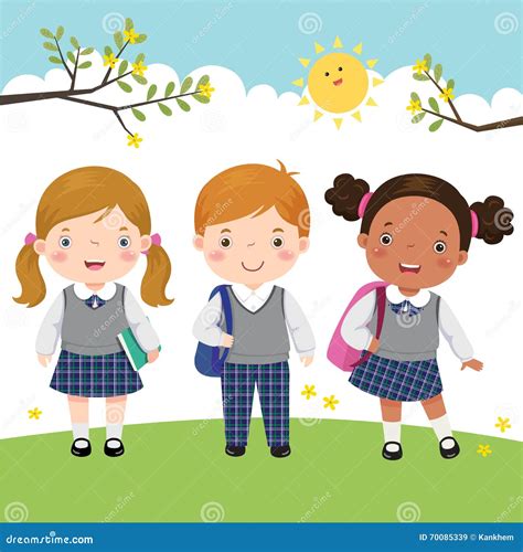 Three Kids in School Uniform Going To School Stock Vector ...