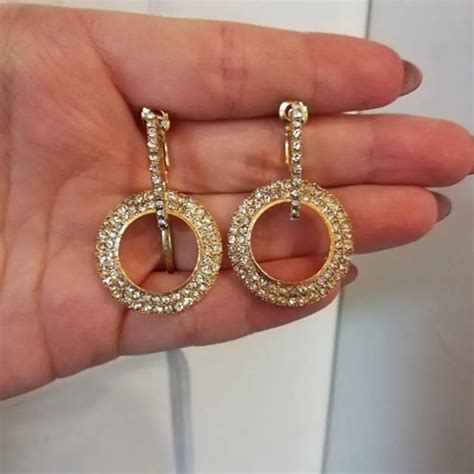 Crystal round earrings gold and silver earrings ladies wedding party earrings gift new-in Stud ...