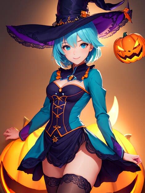 Premium AI Image | Cute witch girl on halloween night anime art for ...