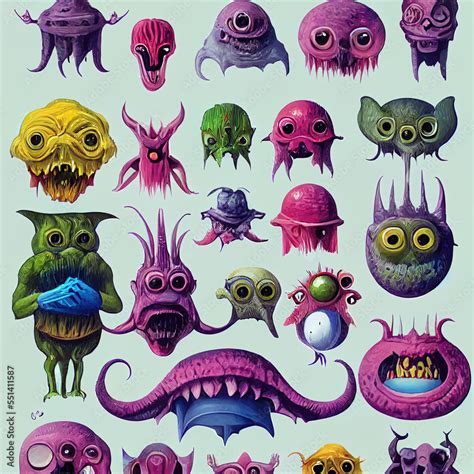 set of cartoon monsters illustration sprite sheet style Stock ...