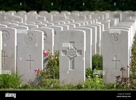 Gravestones in Hermanville British WW2 Commonwealth War Graves Commision cemetery Normandy ...