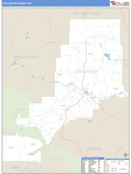 Stillwater County, Montana Zip Code Wall Map | Maps.com.com