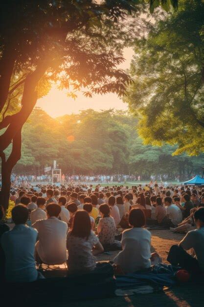 Premium AI Image | people gathered in the park to enjoy an outdoor concert