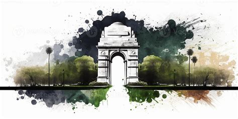 illustration of India gate in New Delhi on abstract flag tricolor ...