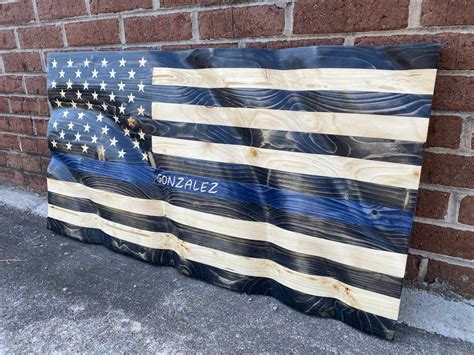 Waving Wooden Thin Blue Line Police Flag – Rugged Cross Creations