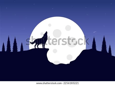 Silhouette Wolf Background Full Moon Vector Stock Vector (Royalty Free ...