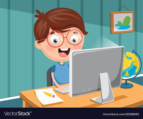 Kid with computer Royalty Free Vector Image - VectorStock