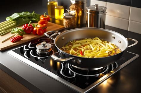 Premium AI Image | Cooking delicious pasta on modern induction stove ...